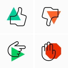 Thumbs up and down, forward and stop colorful icons