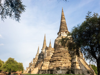 Pagoda at Wat Phra Si Sanphet temple of archaeological park in Ayutthaya Thailand.