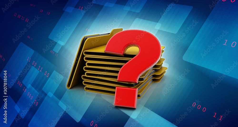 Poster 3d rendering file folder with question symbol