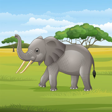 Cartoon elephant standing in the savannah