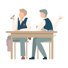 Naughty Boy Sitting At School Desk and Throwing Crumpled Sheet of Paper Vector Illustration