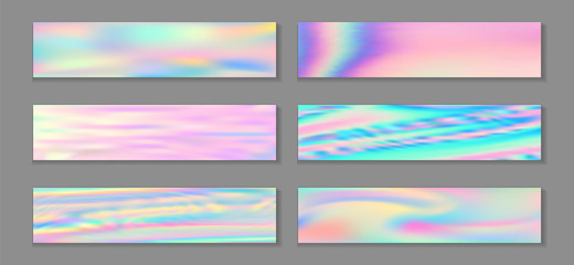 Holography blurred flyer horizontal fluid gradient princess backgrounds vector collection. Pastel 