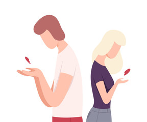 Young Man and Woman with Broken Heart, Male and Female Characters Experiencing Unrequited Feelings, One Sided or Rejected Love Flat Vector Illustration