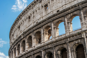Detailed close up of the side of the Colosseum in Rome