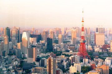 Fototapeta premium Viewpoint Tokyo tower at sunset in tokyo city ,japan.
