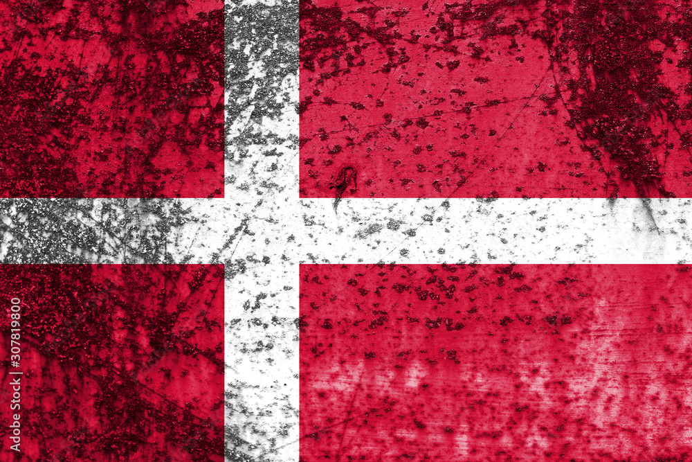 Poster flag of denmark with texture. template for design