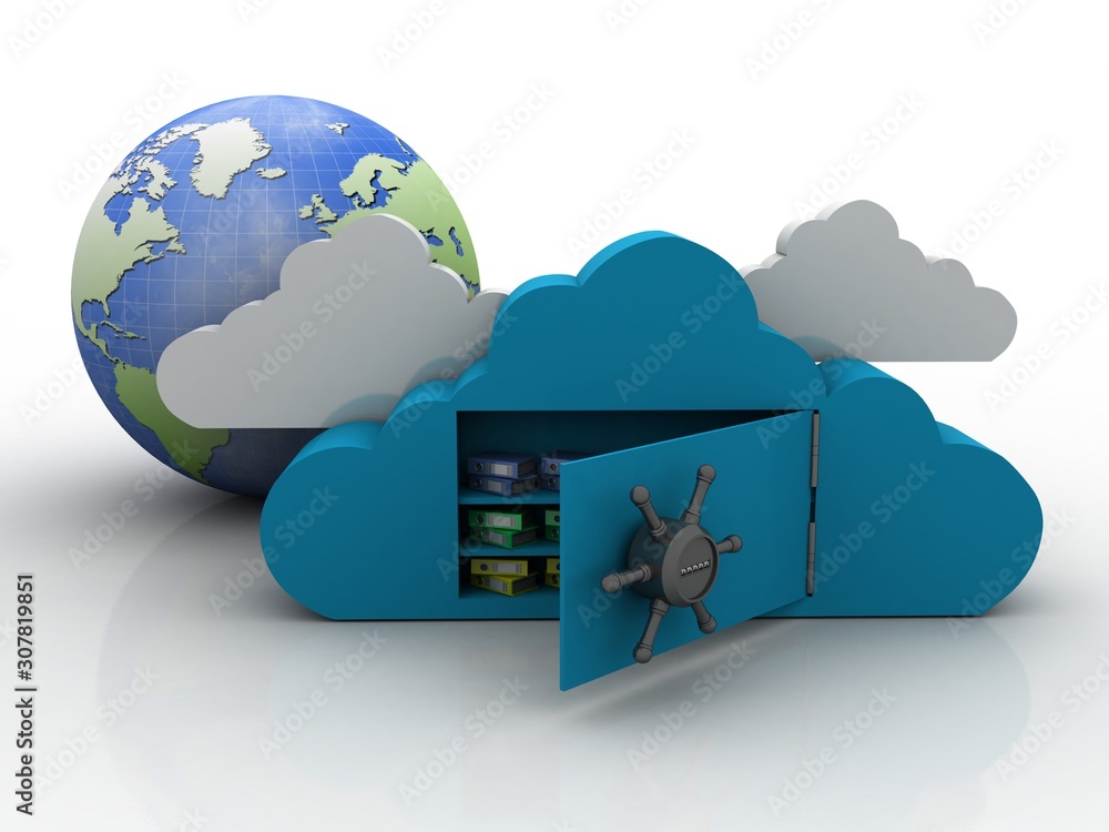 Poster 3d rendering cloud folder storage lock