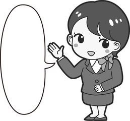 吹き出し　女性　案内　係　ホテル　CA ガイド　客室乗務員　誘導　アテンド　説明　解説　旅行　爽やか