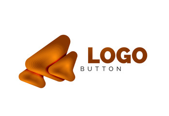 Arrow logo template. Or play or download button logotype template. Minimal geometrical design, 3d geometric bold symbol in relief style with color blend steps effect. Vector Illustration