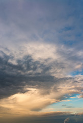 Fantastic clouds against blue sky, panorama