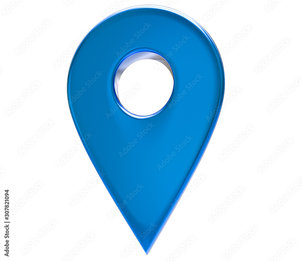 Fototapete blue map pointer 3d pin. location symbol isolated on white background. web location point, pointer. 