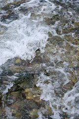 Flowing Water. slow shutter speed, to show water flowing over rocks with ice formations. 