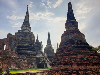 Pagoda at Wat Phra Si Sanphet temple of archaeological park in Ayutthaya Thailand.