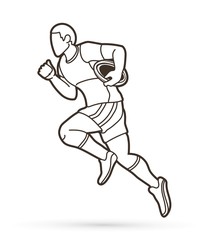 Fototapeta na wymiar Rugby player action cartoon sport graphic vector.