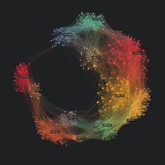 Big data visualization. Globe of data nodes. Abstract background of information clusters. Social media graph of users. Global data network.