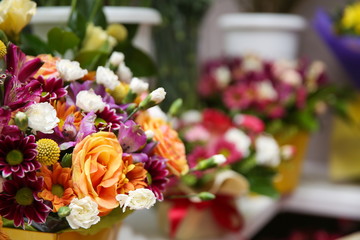 shelf with flowers in a flower shop