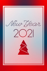 New Year 2021 red and blue vector. Transparent greeting card with Christmas tree. Banner for winter holiday, celebration, congratulation, design