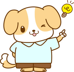 犬　キャラクター　ひらめく　気づく　思いつく　電球　可愛い　ビーグル　服　立つ　動物　学習　教育