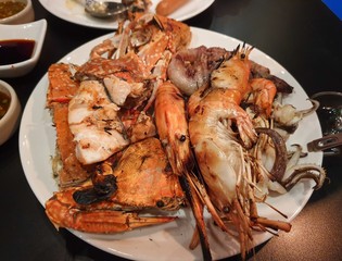 Close up of delicious grilled seafood for dinner.