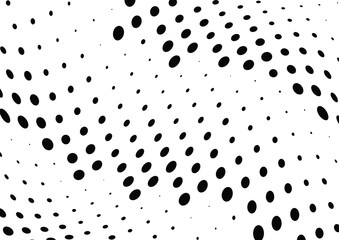 Abstract halftone wave dotted background. Futuristic twisted grunge pattern, dot, circles.  Vector modern optical pop art texture for posters, business cards, cover, labels mock-up, stickers layout