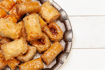Close up photo of Delicious Turkish Baklava served on a plate