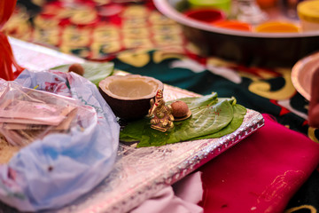 Dry coconut and lord Ganesha sculpture  