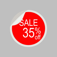 Sticker, tag, label, stamp, infographic element. Sale 35% off. Vector illustration on gray background.