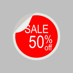Sticker, tag, label, stamp, infographic element. Sale 50% off. Vector illustration on gray background.