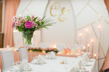 Serving of festive tables, Preparation for a festive dinner in a restaurant.