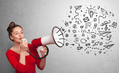 Person holding megaphone and yelling ideas concept