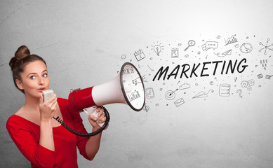 Person holding megaphone and yelling business, management concept