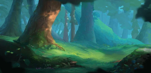 Fototapete Summer Forest Background for Animation. Scene Design Illustration. Game Concept Art © Ruslan