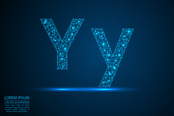 English letters abstract font consists 3d of triangles, lines, dots and connections. Vector illustration EPS 10.