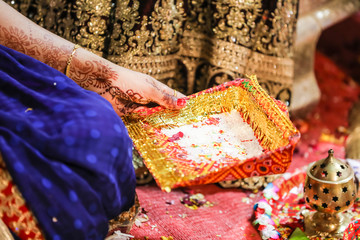 Traditional  wedding ceremony in Hinduism : Decoration on table 