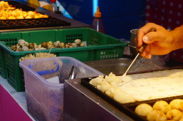 Barbecued foods include kebabs and quail eggs