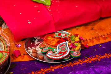 Dry coconut and lord Ganesha sculpture  