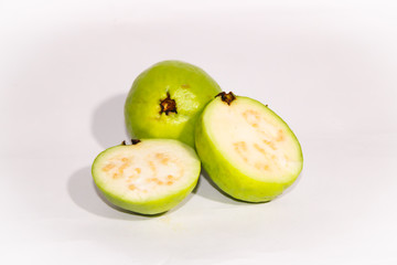 Group of fresh fruit green guva with white background