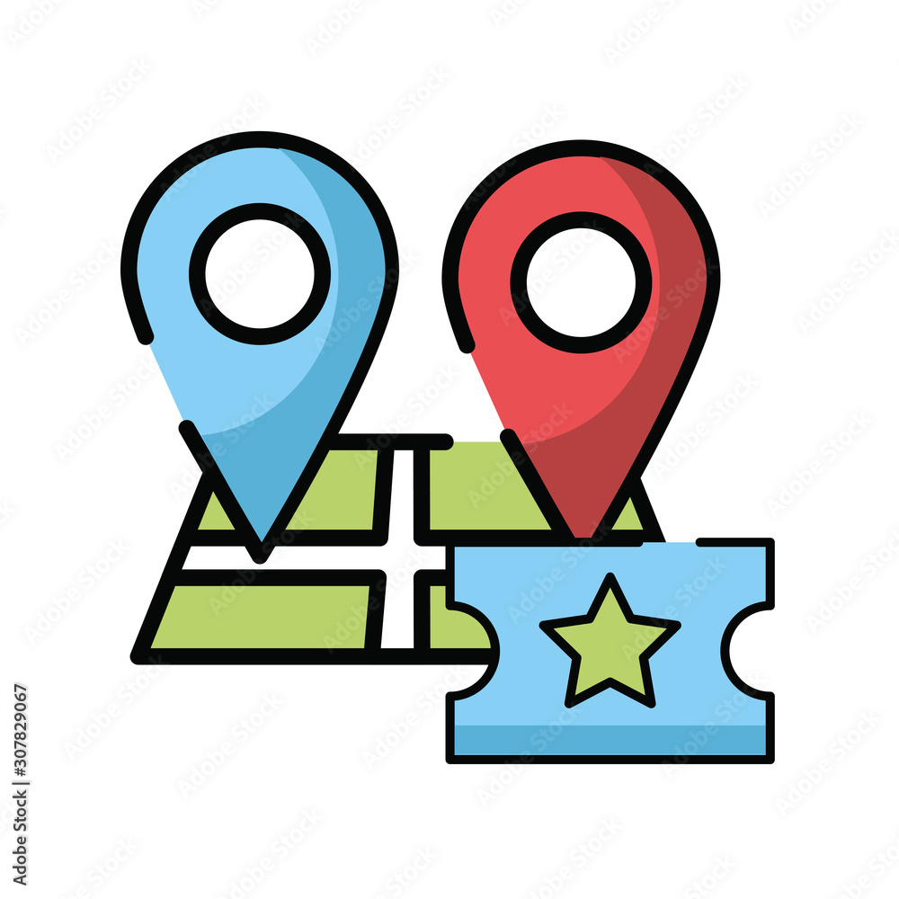 Poster paper map guide with pins location icon