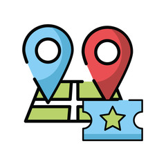 paper map guide with pins location icon