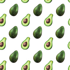 set of avocados isolated on white background  seamless pattern