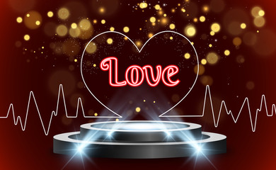Happy Valentine's Day vector illustration with a podium and spotlights.