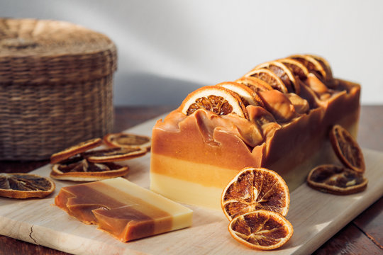 Handmade natural cold process soap with orange essential oil  