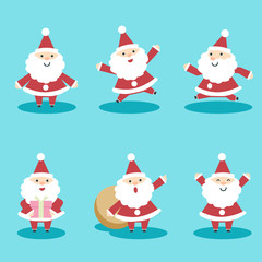 Santa Claus Cute Characters Set Christmas. Christmas Santa Claus characters. Cute Santa Claus with gift vector set. Collection of Santa Claus Christmas. Elements for design.