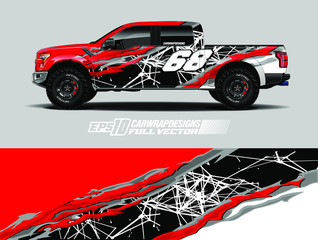 vehicle graphic livery design vector. Graphic abstract stripe racing background designs for wrap cargo van, race car, pickup truk, adventure vehicle.