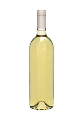 White Wine Glass Bottle with Beautiful Sunny Reflections. Chardonnay, Semillon, Muscadelle, Sauvignon, Riesling, Traminer, Pinot, Viognier, Chenin, Torrontes. 3D MockUp Isolated on White Background.