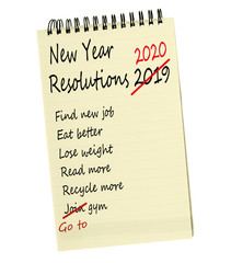 New year resolutions 2020 - same again. Notepad list isolated on white.