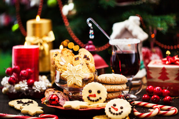 Various Chrismtas cookies, Holiday concept