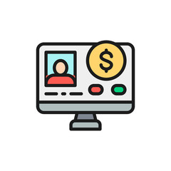 Online loan application flat color line icon. Isolated on white background