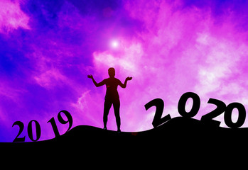 silhouette Aerobic dance exercise.Concept new year's eve welcome New Year celebration 2020.