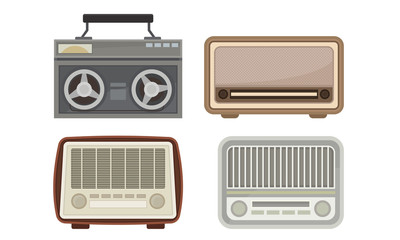 Retro Receiving Set Vector Collection. Old Radio Equipment